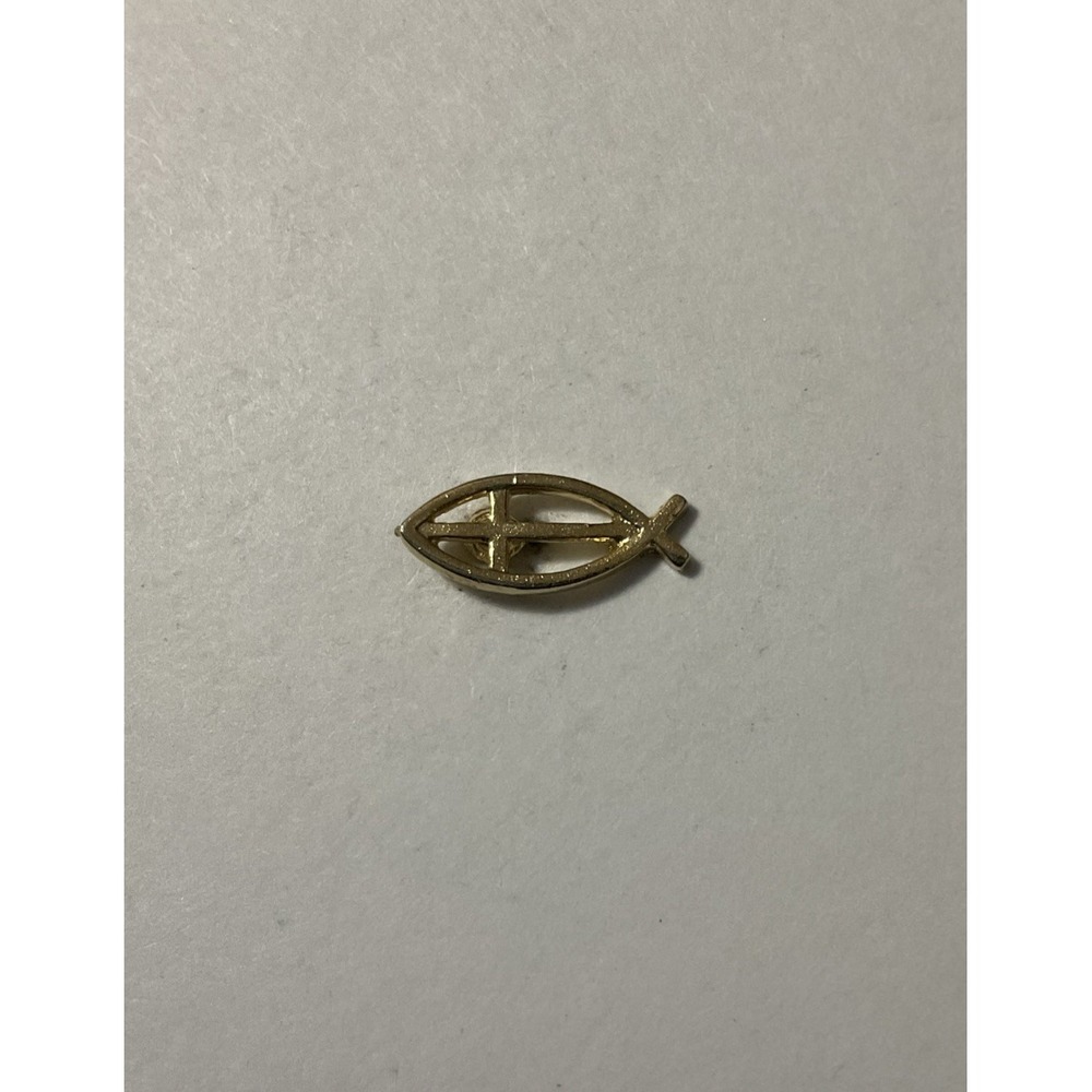 Gold Tone Christian Jesus Fish Ichthys Religious Lapel Pin Brooch Tie Tack USA